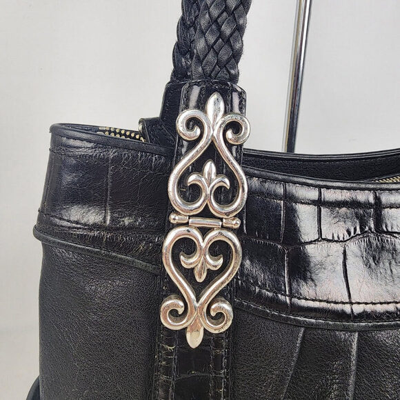 Brighton Black Leather Croc Print Tote Purse - Picture 2 of 15